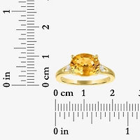 Womens Genuine Yellow Citrine 14K Gold Over Silver Oval 3-Stone Cocktail Ring