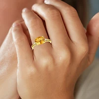 Womens Genuine Yellow Citrine 14K Gold Over Silver Oval 3-Stone Cocktail Ring