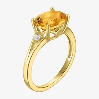 Womens Genuine Yellow Citrine 14K Gold Over Silver Oval 3-Stone Cocktail Ring