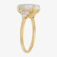 Womens Lab Created White Opal 14K Gold Over Silver Oval Side Stone Cocktail Ring