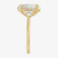 Womens Lab Created White Opal 14K Gold Over Silver Oval Side Stone Cocktail Ring