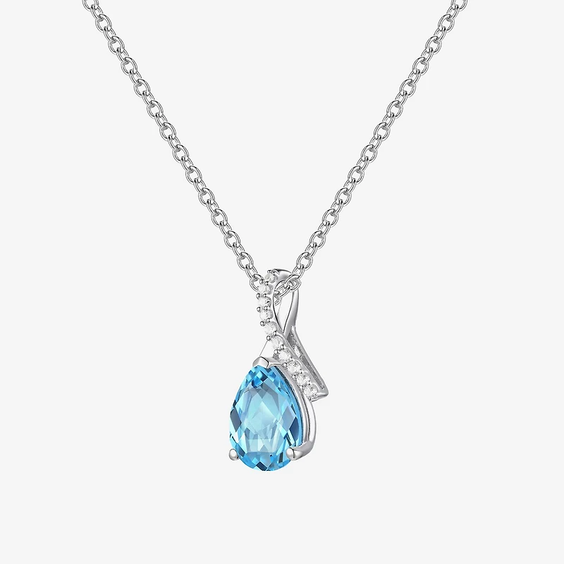Womens Gemstone Sterling Silver or 14K Gold Over Pear Pendant Necklace