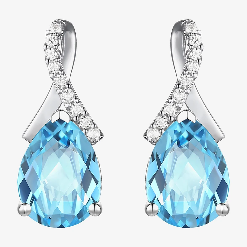 Womens Gemstone Sterling Silver or 14K Gold Over 14mm Pear Stud Earrings