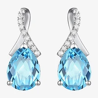Womens Gemstone Sterling Silver or 14K Gold Over 14mm Pear Stud Earrings