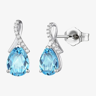 Womens Gemstone Sterling Silver or 14K Gold Over 14mm Pear Stud Earrings