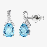 Womens Gemstone Sterling Silver or 14K Gold Over 14mm Pear Stud Earrings