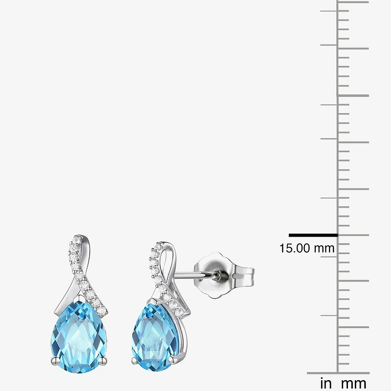 Womens Gemstone Sterling Silver or 14K Gold Over 14mm Pear Stud Earrings