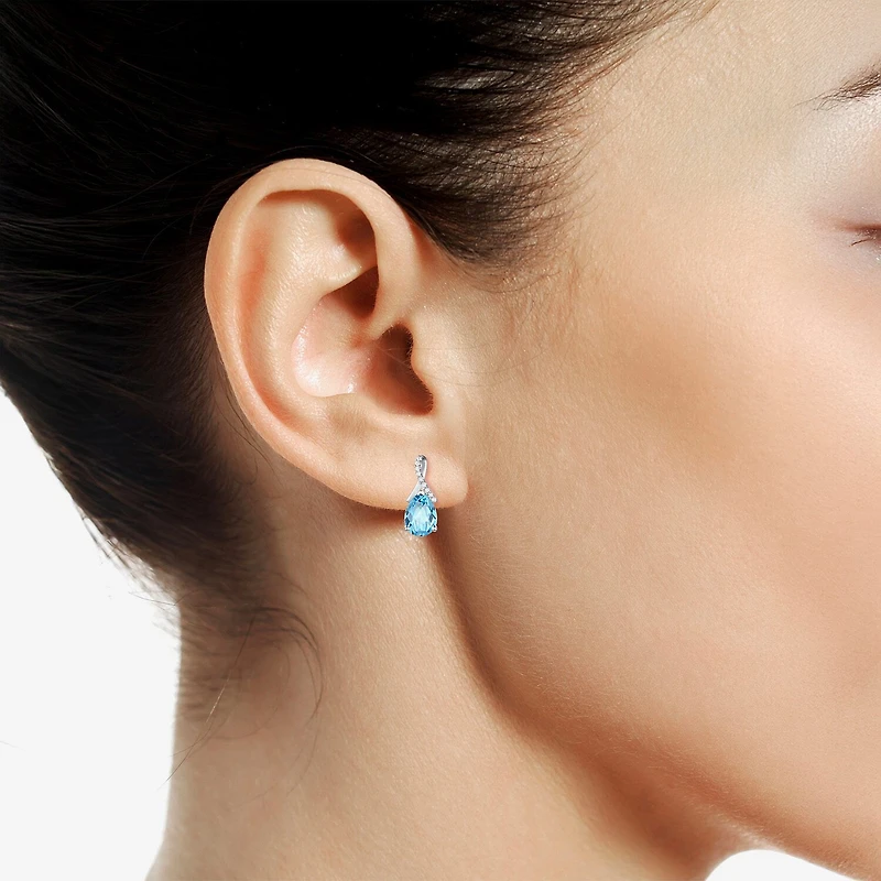 Womens Gemstone Sterling Silver or 14K Gold Over 14mm Pear Stud Earrings