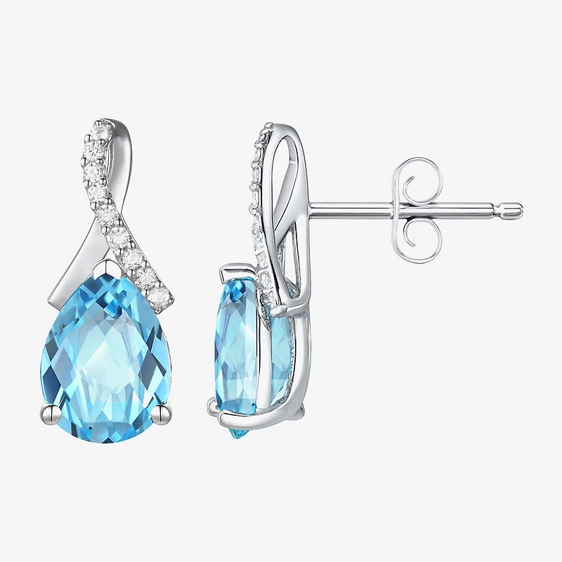 Womens Gemstone Sterling Silver or 14K Gold Over 14mm Pear Stud Earrings