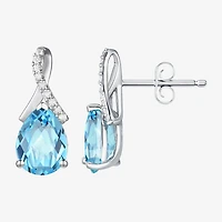 Womens Gemstone Sterling Silver or 14K Gold Over 14mm Pear Stud Earrings
