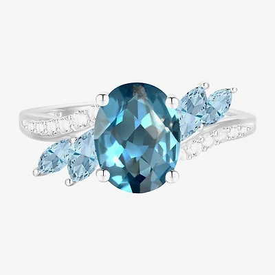 Gemstone 14K Gold Over Silver or Sterling Side Stone Cocktail Ring