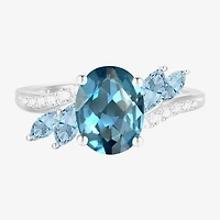 Gemstone 14K Gold Over Silver or Sterling Side Stone Cocktail Ring