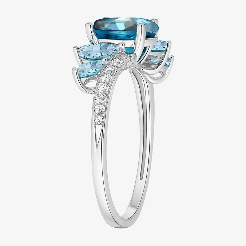 Gemstone 14K Gold Over Silver or Sterling Side Stone Cocktail Ring