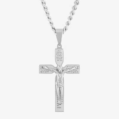 Crucifix Mens Stainless Steel Cross 24 Inch Pendant Necklace