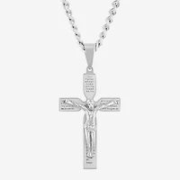 Crucifix Mens Stainless Steel Cross 24 Inch Pendant Necklace