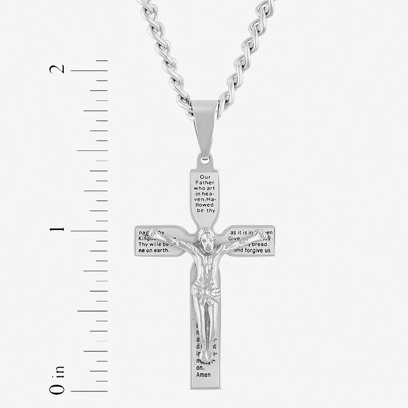 Crucifix Mens Stainless Steel Cross 24 Inch Pendant Necklace