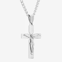 Crucifix Mens Stainless Steel Cross 24 Inch Pendant Necklace