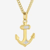(H-I, I2-I3) Mens Diamond Accent Natural White Diamond Stainless Steel 24 Inch Pendant Necklace