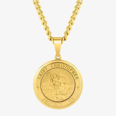 St. Christopher Medallion Mens Stainless Steel Round 24 Inch Pendant Necklace