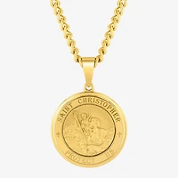 St. Christopher Medallion Mens Stainless Steel Round 24 Inch Pendant Necklace