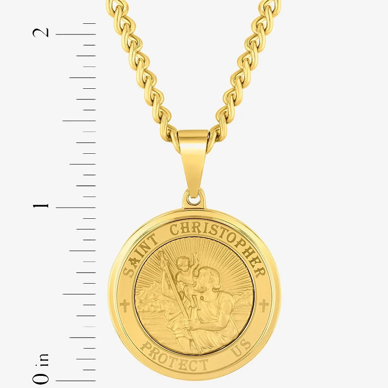 St. Christopher Medallion Mens Stainless Steel Round 24 Inch Pendant Necklace