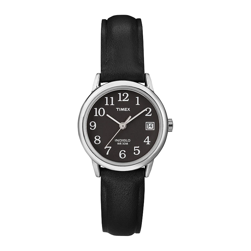 Timex® Easy Reader Womens Black Leather Strap Watch T2N5259J