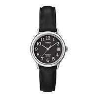 Timex® Easy Reader Womens Black Leather Strap Watch T2N5259J