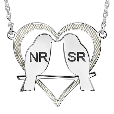 Personalized 25mm Love Birds Heart Couples Necklace