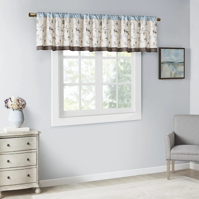 Madison Park Belle Embroidered Rod Pocket Tailored Valance