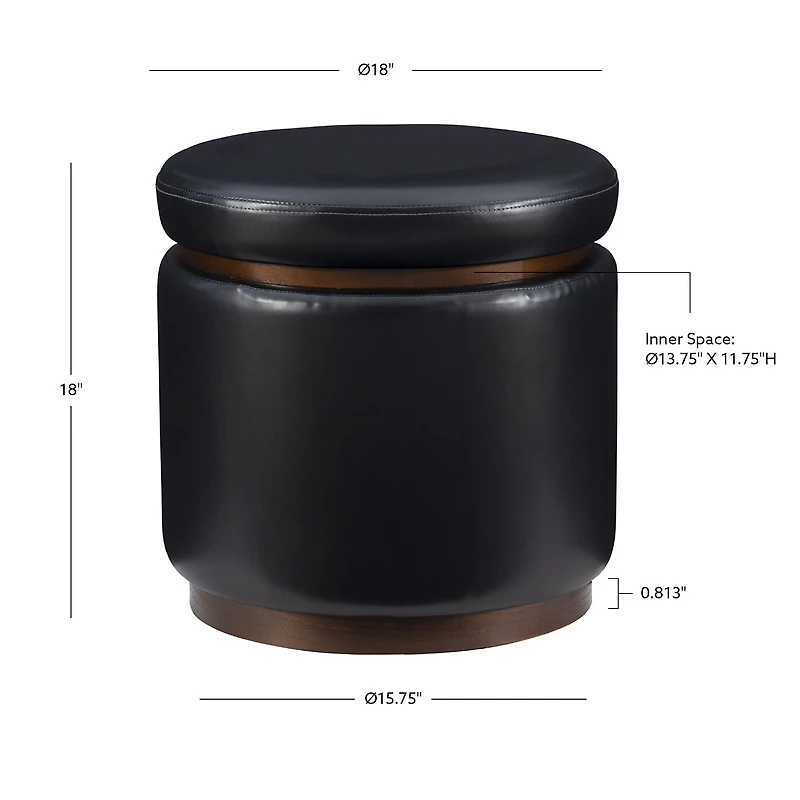 Berlinda Faux Leather Round Storage Ottoman