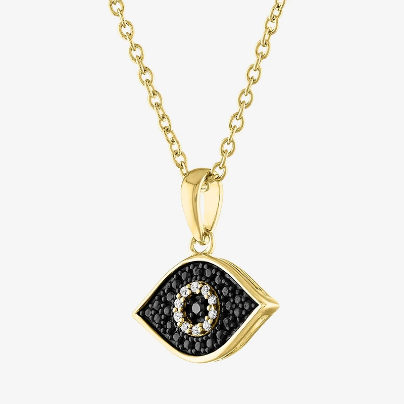 Diamond Accent Womens Diamond Accent Natural Black Diamond 14K Gold Over Silver Evil Eye 18 Inch Pendant Necklace