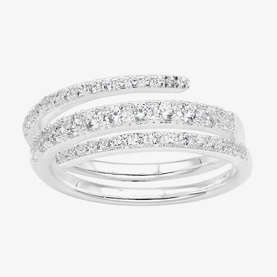 Sparkle Allure Womens 5MM Crystal Pure Silver Over Brass Bypass  Band