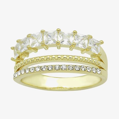 Sparkle Allure 3 Row Womens 2.5MM Cubic Zirconia 14K Gold Over Brass Band