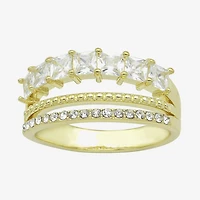 Sparkle Allure 3 Row Womens 2.5MM Cubic Zirconia 14K Gold Over Brass Band