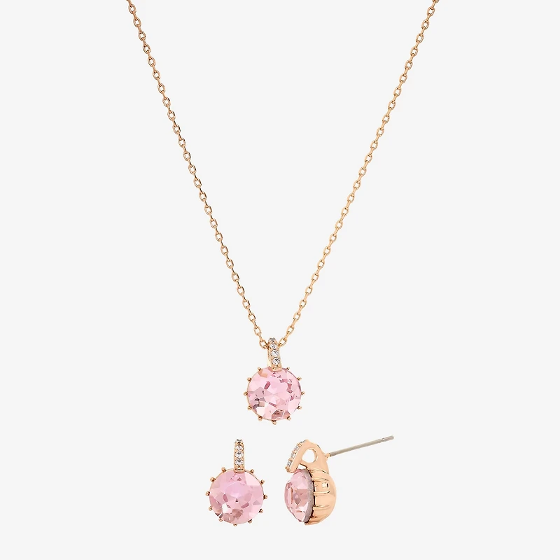 Sparkle Allure Pink Womens Pink Crystal 18K Rose Gold Over Brass Round 2-pc. Jewelry Set