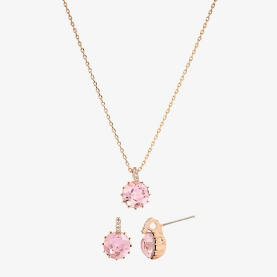 Sparkle Allure Pink Womens Pink Crystal 18K Rose Gold Over Brass Round 2-pc. Jewelry Set