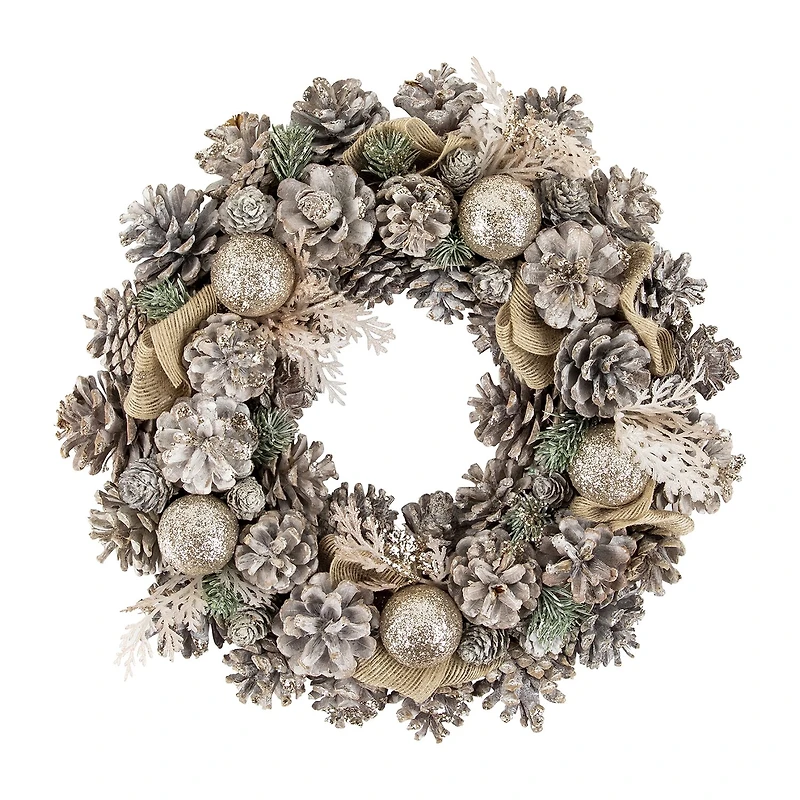 Northlight Glittered Pine And Burlap Bows Unlit Wreath