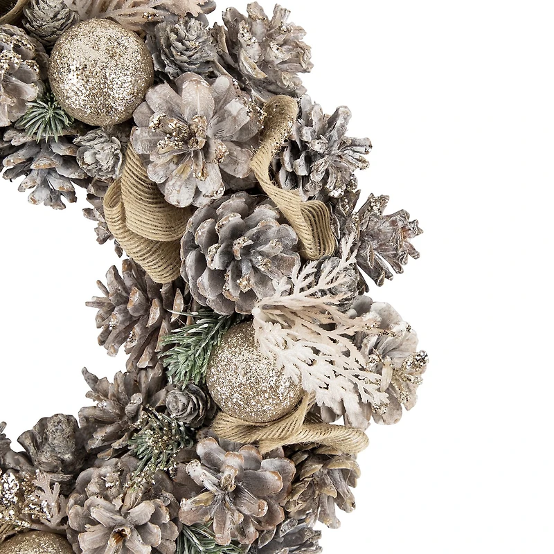 Northlight Glittered Pine And Burlap Bows Unlit Wreath