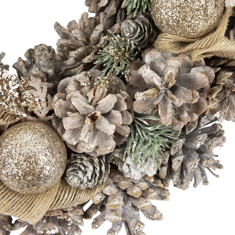 Northlight Glittered Pine And Burlap Bows Unlit Wreath