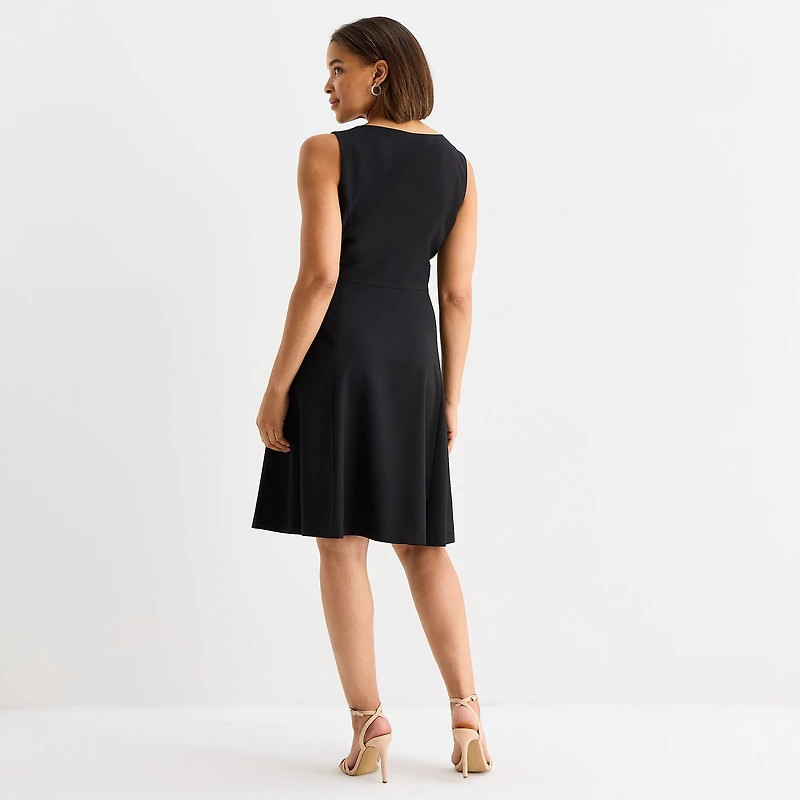 Black Label by Evan-Picone Womens Crew Neck Sleeveless Fit + Flare Dress