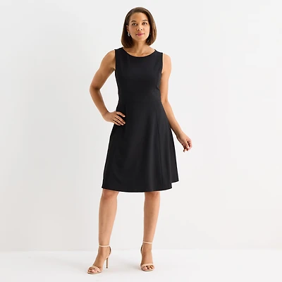 Black Label by Evan-Picone Womens Crew Neck Sleeveless Fit + Flare Dress