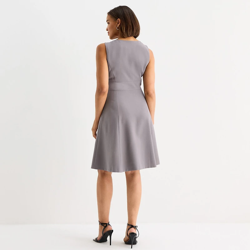 Black Label by Evan-Picone Womens Crew Neck Sleeveless Fit + Flare Dress