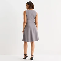 Black Label by Evan-Picone Womens Crew Neck Sleeveless Fit + Flare Dress