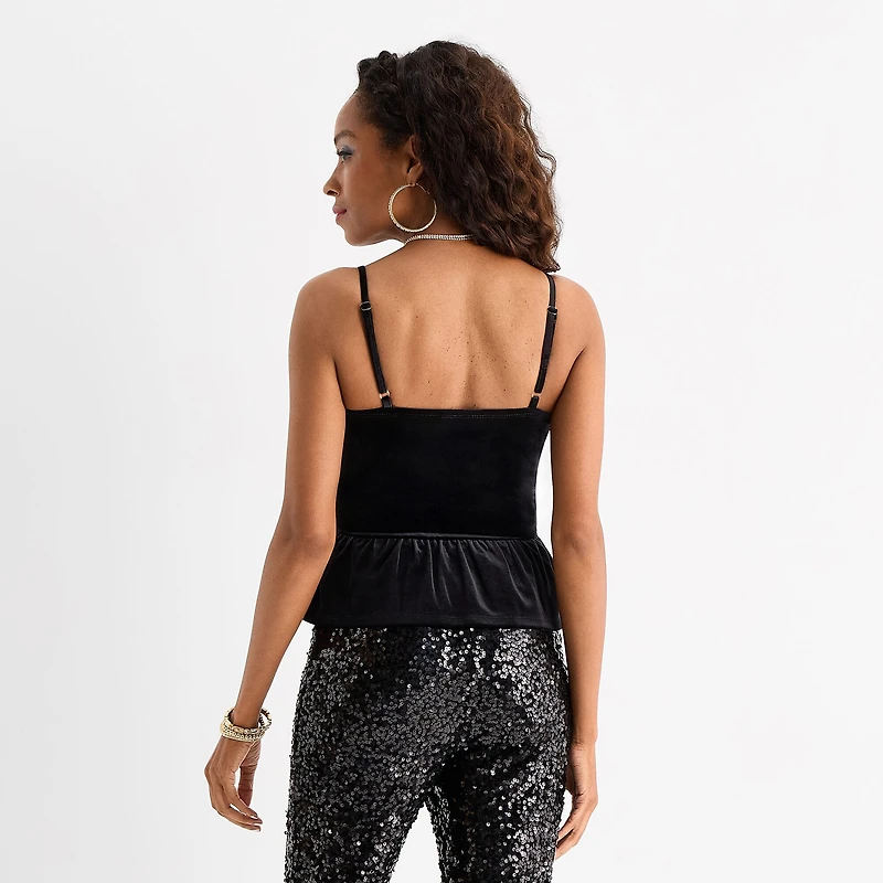 Jingle Ball Womens Square Neck Sleeveless Peplum Top