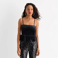 Jingle Ball Womens Square Neck Sleeveless Peplum Top