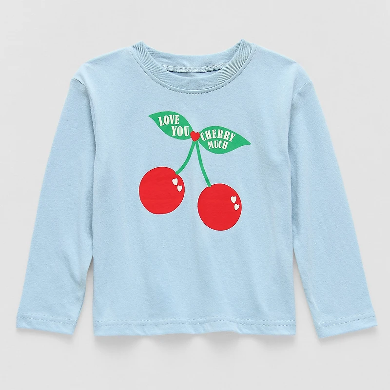 Okie Dokie Toddler & Little Girls Round Neck Long Sleeve Regular Fit Graphic T-Shirt