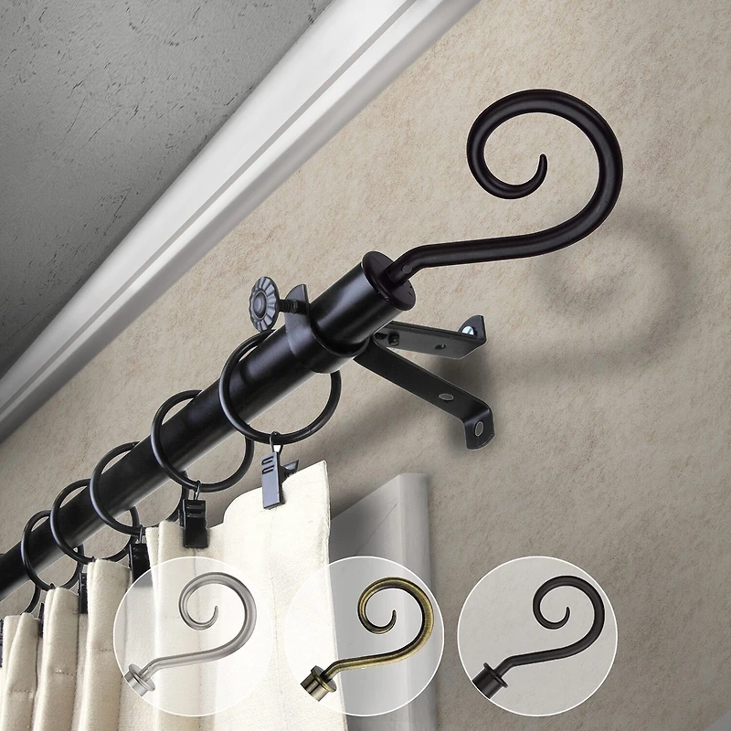 Rod Desyne 13/16" Adjustable Curtain Rod with Curl Finials