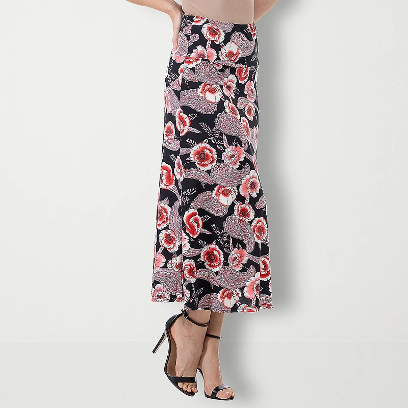 24seven Comfort Apparel Womens Mid Rise Long A-Line Skirt
