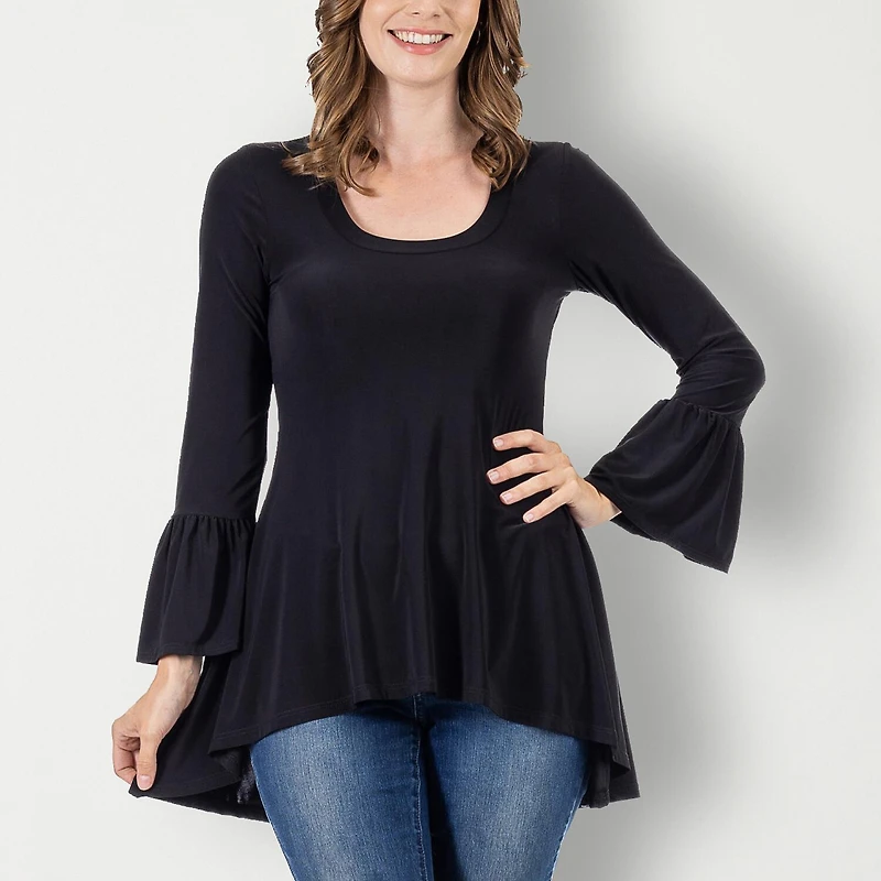 24seven Comfort Apparel Womens Scoop Neck Long Sleeve Tunic Top