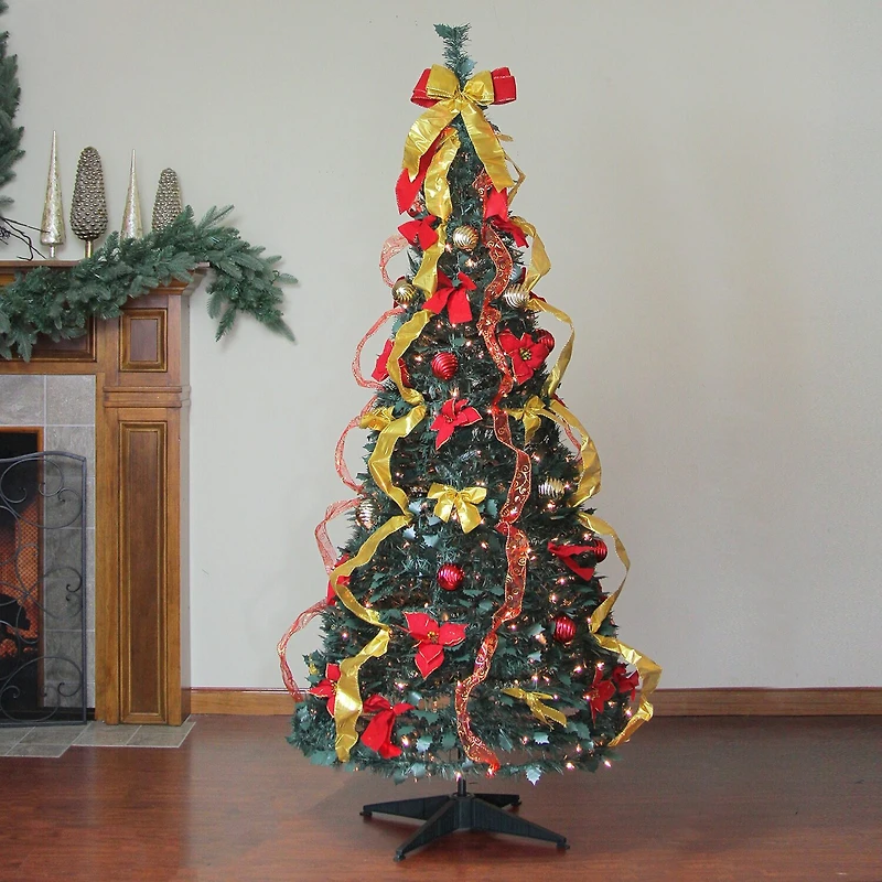 Northlight Gold And Red Pre-Decorated With Clear Lights 6 Foot Pre-Lit Christmas Tree